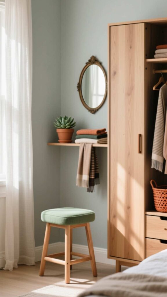 Add a Small Stool or Seating Near Your Wardrobe