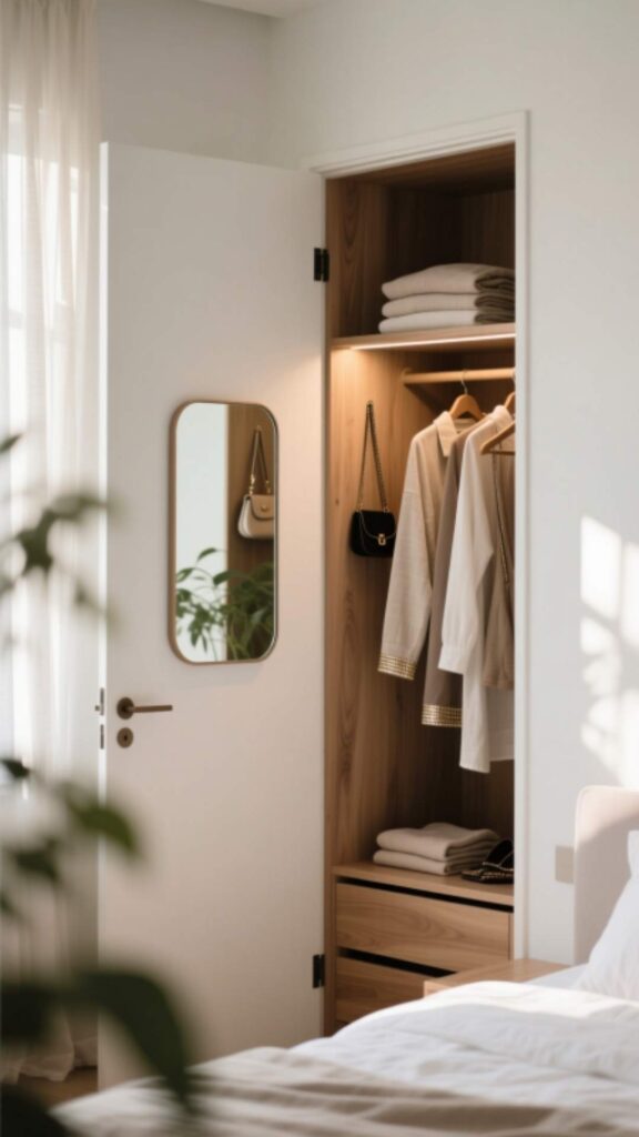 Add a Small Mirror Inside or Outside the Wardrobe Door