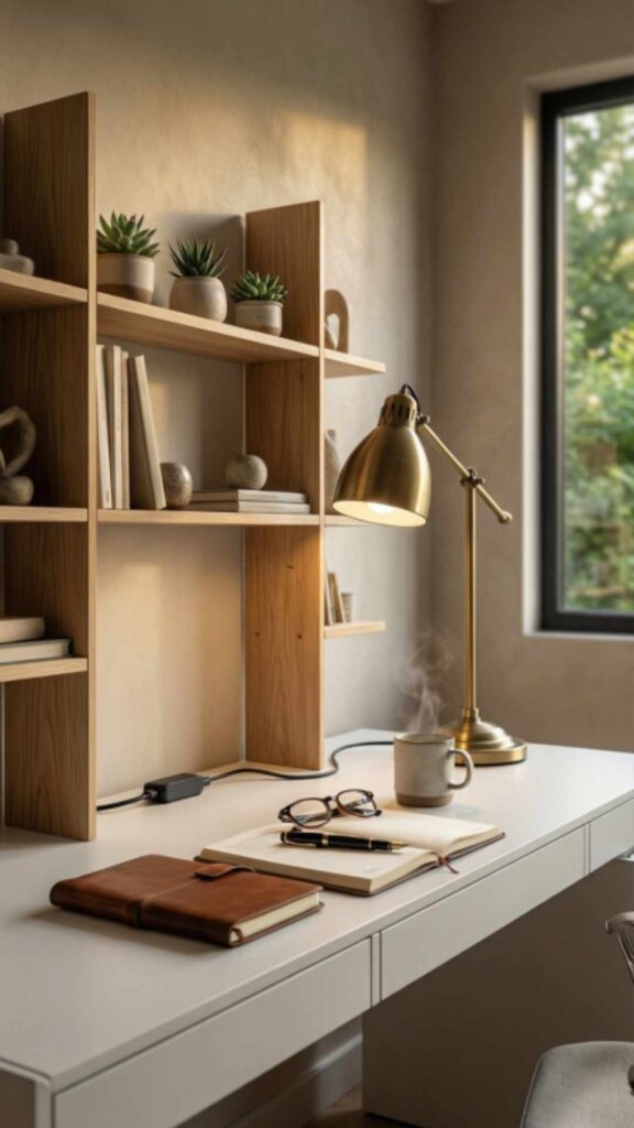 Storage Work Desk with Vertical Shelves