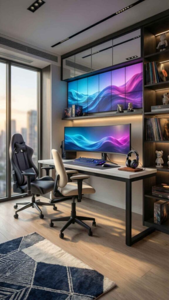 Gaming Room with Dual-Purpose Workspace