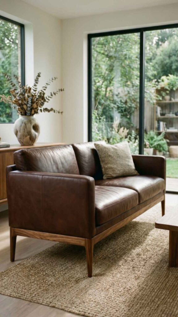 Leather Sofa with Wooden Legs