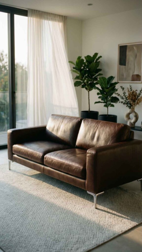 Leather Sofa with Adjustable Headrests
