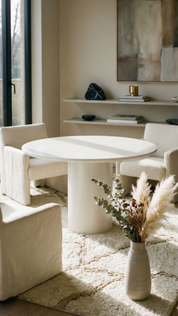 White Round Table for Bright Interiors