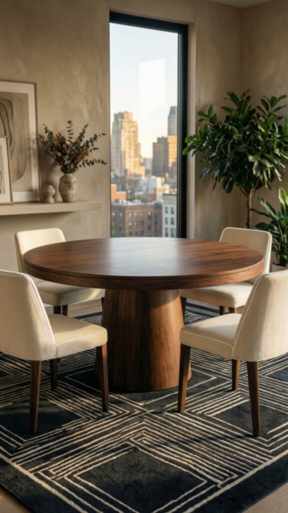 Round Table Centered on a Statement Rug
