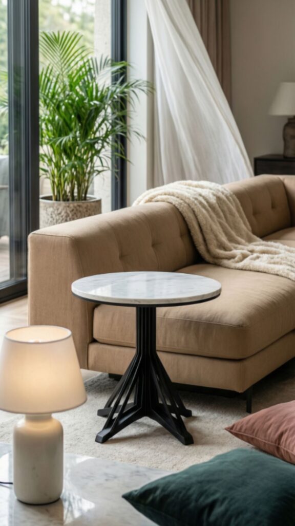 Round Accent Table Beside the Sofa