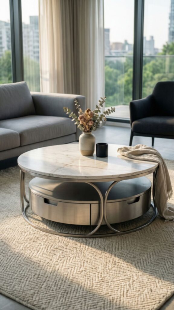 Round Table with Storage for Smart Living Rooms