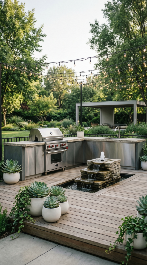BBQ Patio with Water Feature