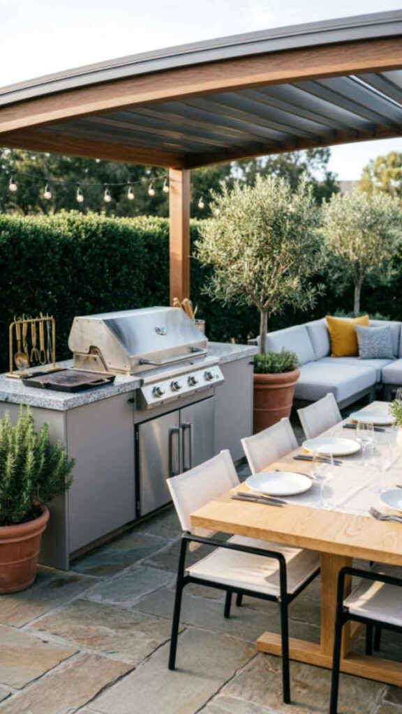 BBQ Area with Roof and Outdoor Kitchen Setup