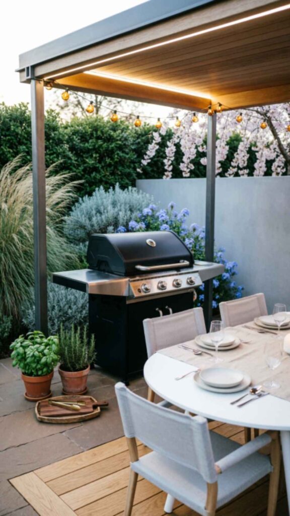 Outdoor BBQ Area with Roof and Bar Counter
