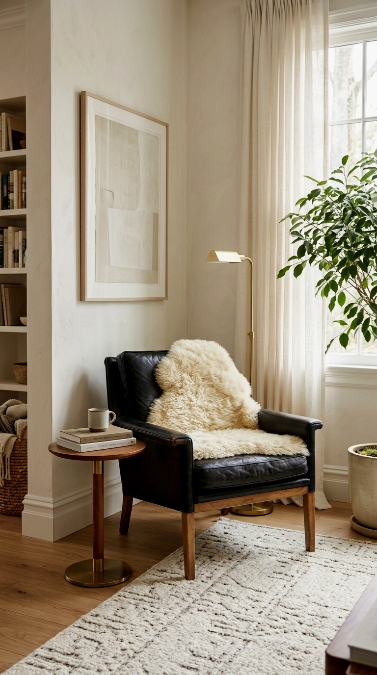 17. Black leather softened with sheepskin or faux fur