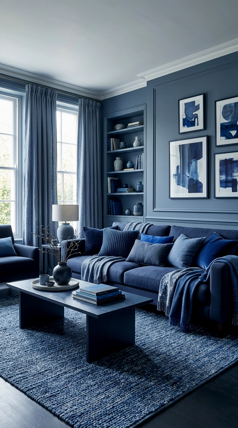 19. Blue couch with monochrome blue layers around it