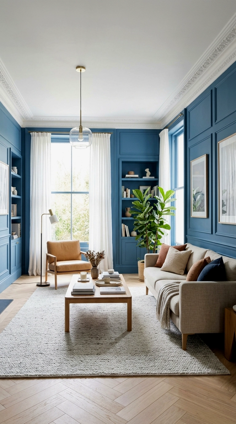 15. Full mid blue room with white ceiling and pale floors