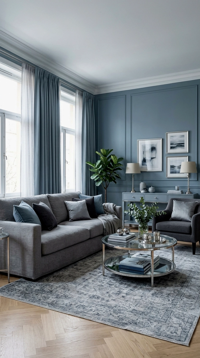 18. Full dusty blue room with grey and silver calm