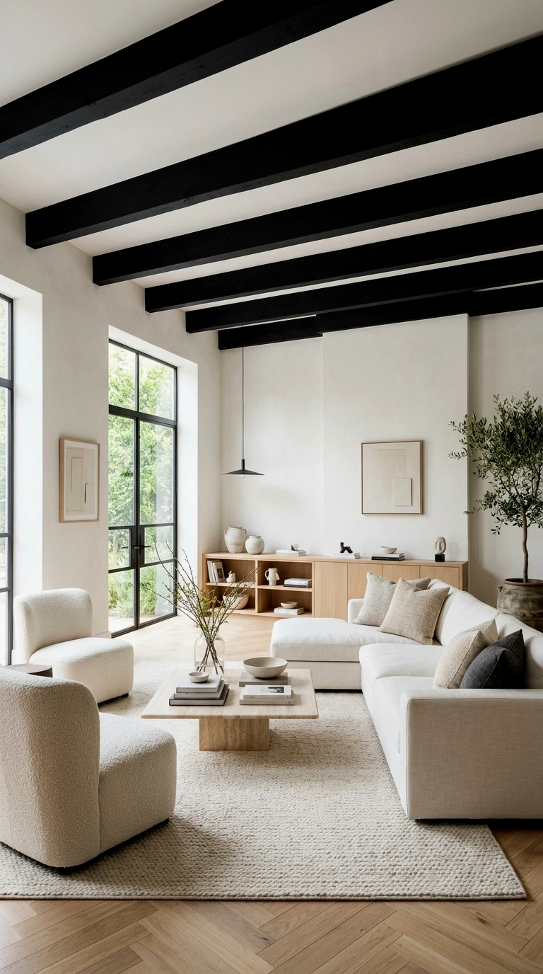 19. Black ceiling beams or a black ceiling border, white below