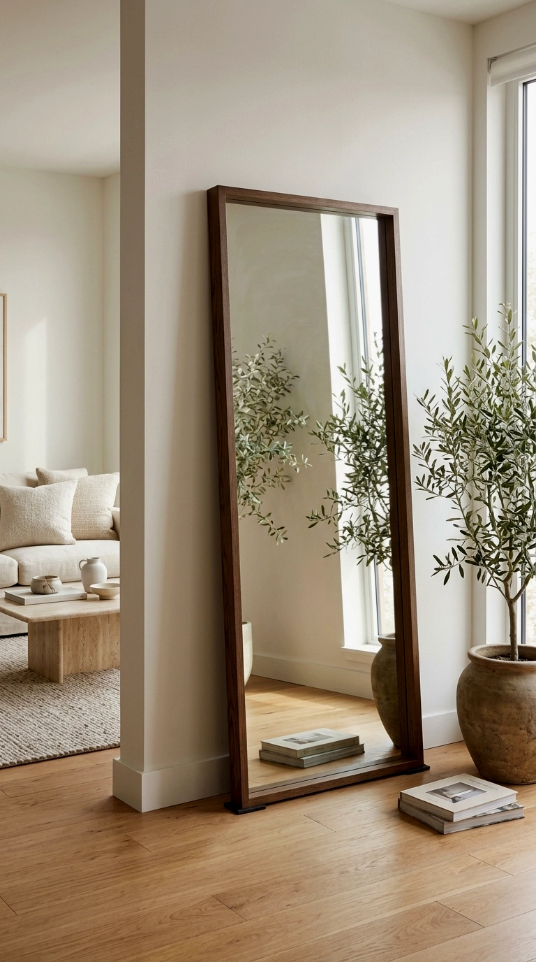 1. Lean a tall mirror against the living room wall