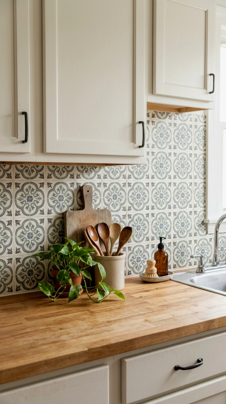 5. Line one kitchen or entry wall with peel and stick tiles