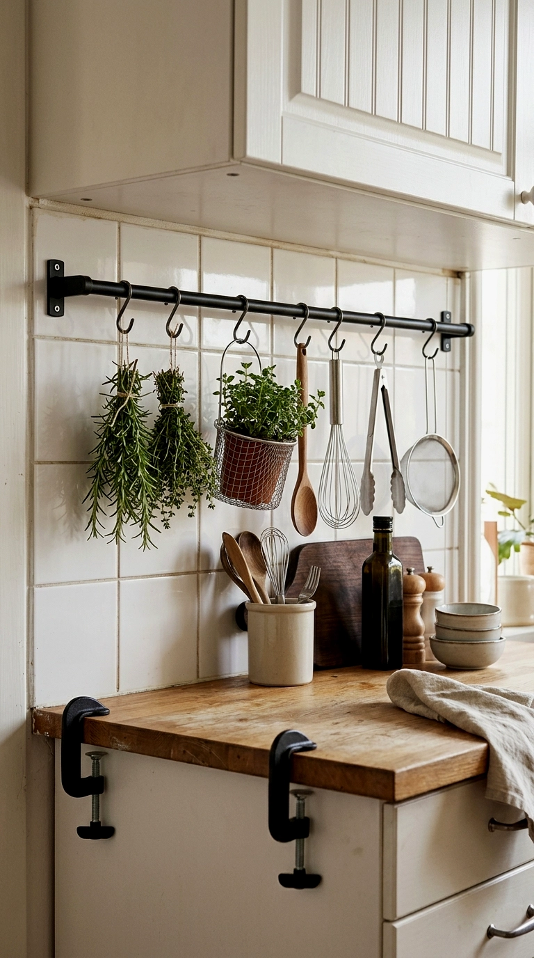 9. Clip a rail system onto the kitchen counter edge